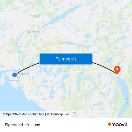 Eigersund to Lund map
