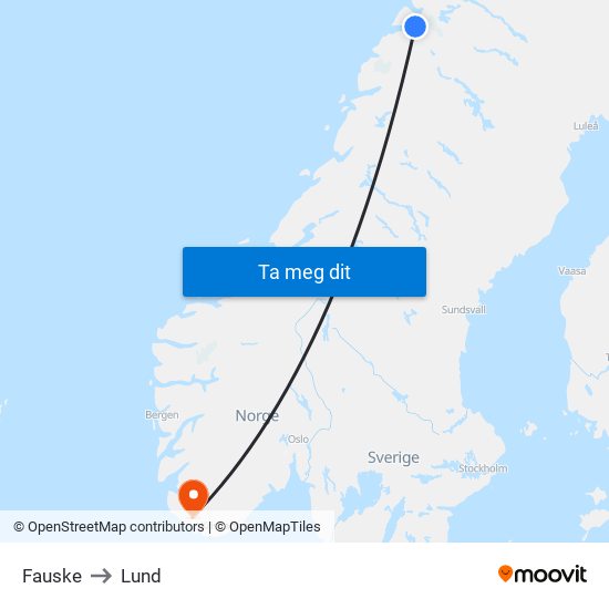 Fauske to Lund map
