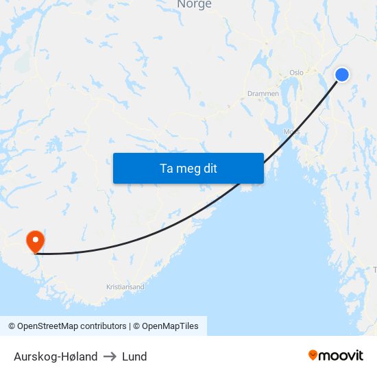 Aurskog-Høland to Lund map