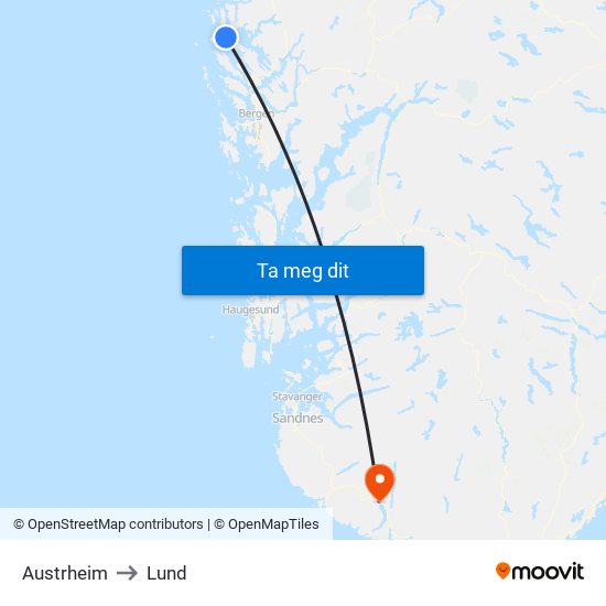 Austrheim to Lund map