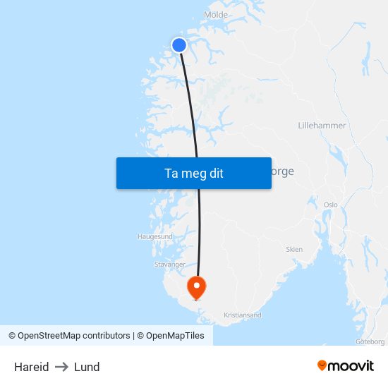 Hareid to Lund map