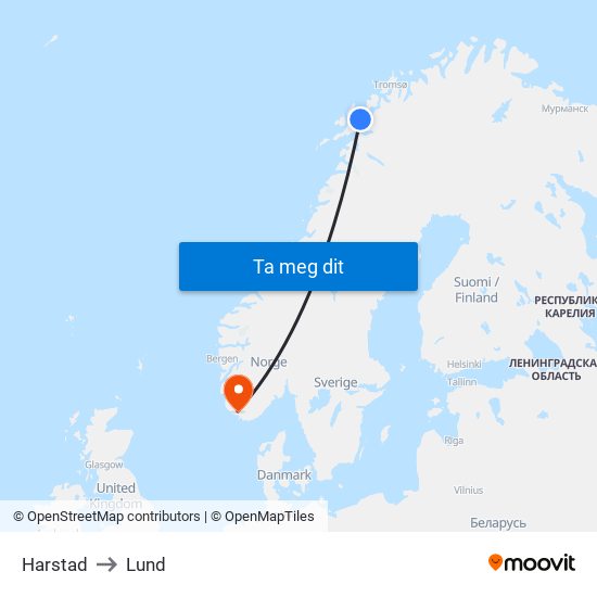 Harstad to Lund map