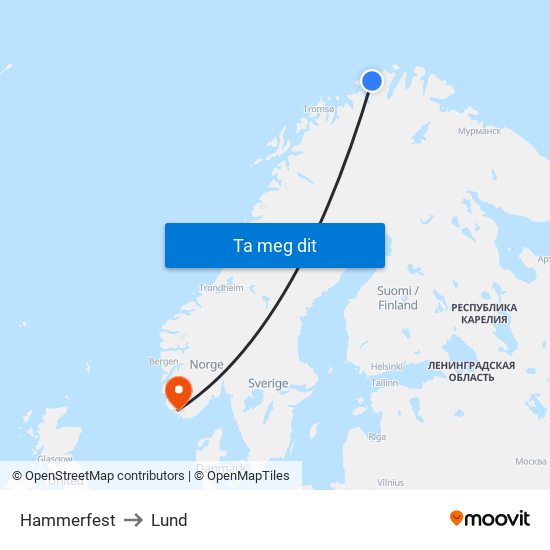 Hammerfest to Lund map