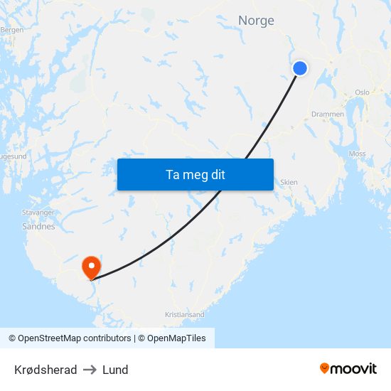 Krødsherad to Lund map