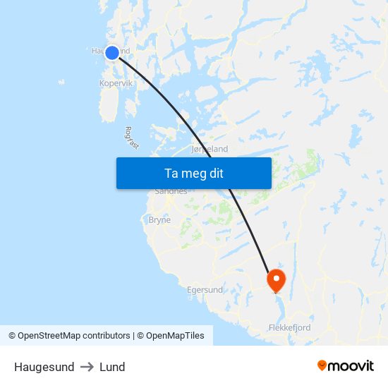 Haugesund to Lund map