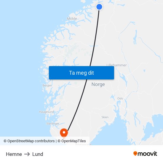 Hemne to Lund map