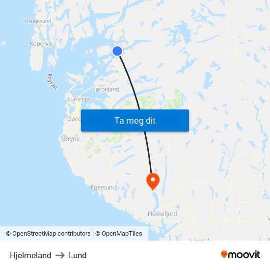 Hjelmeland to Lund map