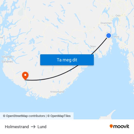 Holmestrand to Lund map