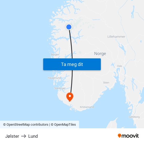 Jølster to Lund map