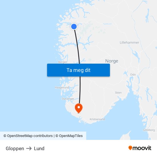 Gloppen to Lund map