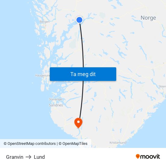 Granvin to Lund map