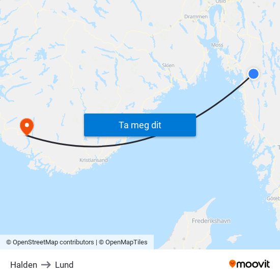 Halden to Lund map