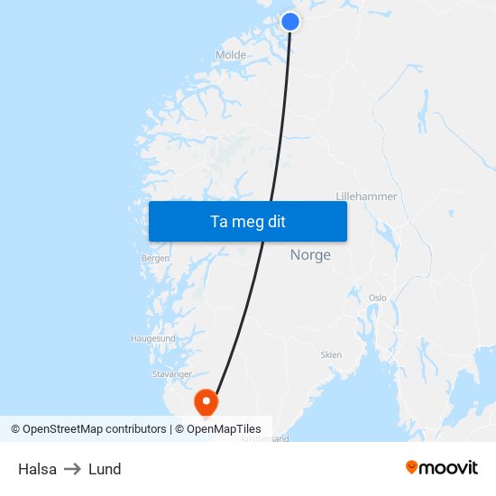 Halsa to Lund map