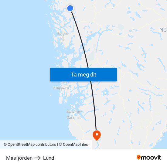 Masfjorden to Lund map