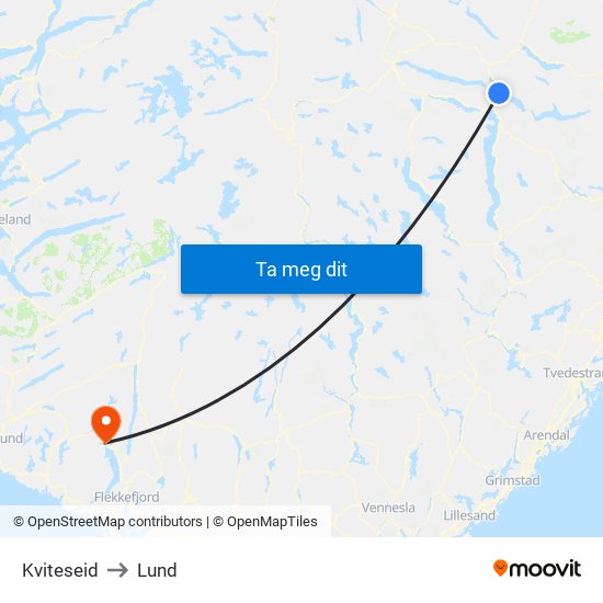 Kviteseid to Lund map