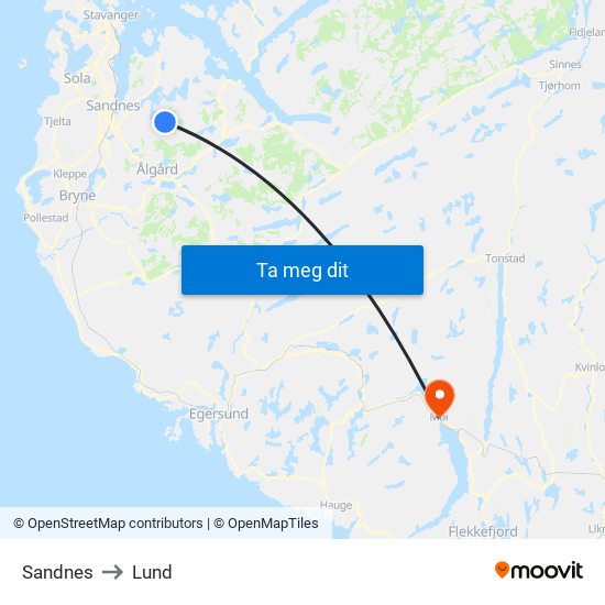 Sandnes to Lund map