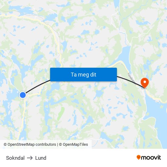 Sokndal to Lund map
