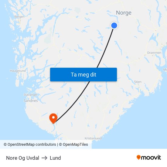 Nore Og Uvdal to Lund map