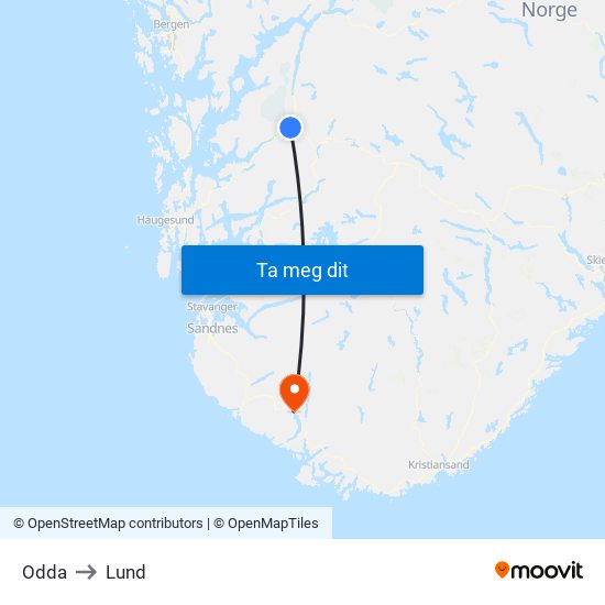 Odda to Lund map