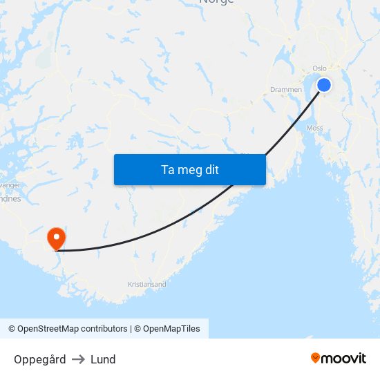 Oppegård to Lund map