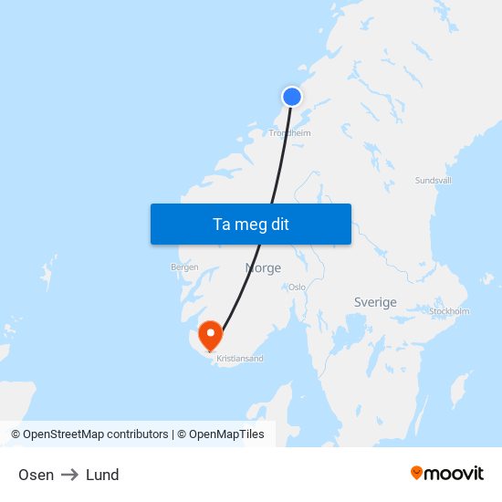 Osen to Lund map