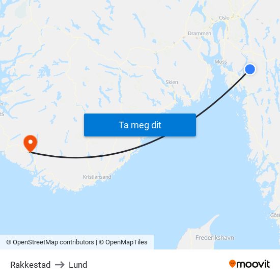 Rakkestad to Lund map