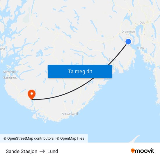 Sande Stasjon to Lund map