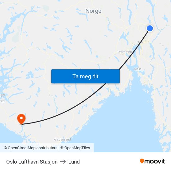 Oslo Lufthavn Stasjon to Lund map