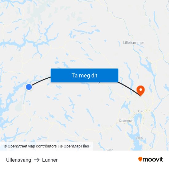 Ullensvang to Lunner map
