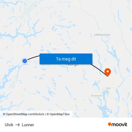 Ulvik to Lunner map