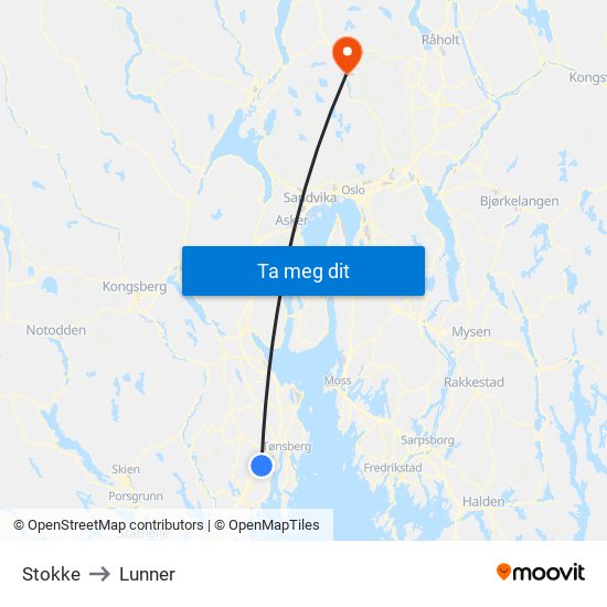 Stokke to Lunner map
