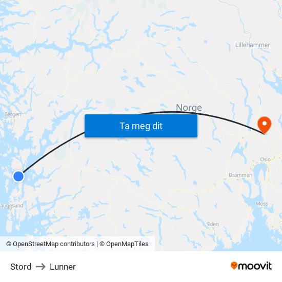 Stord to Lunner map