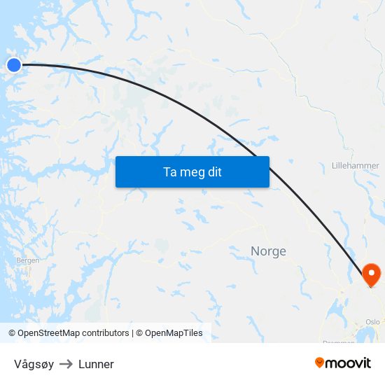 Vågsøy to Lunner map