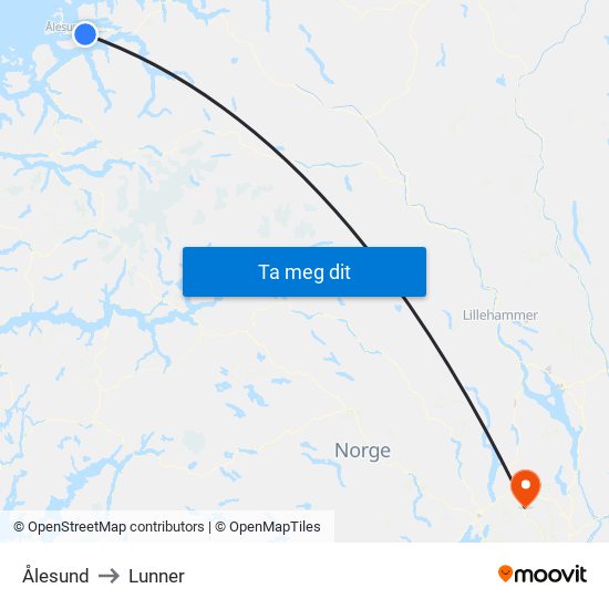Ålesund to Lunner map