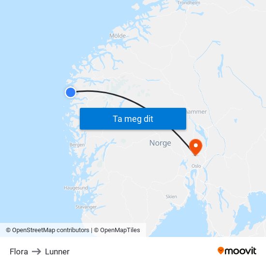 Flora to Lunner map