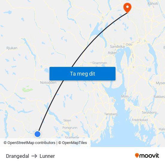 Drangedal to Lunner map