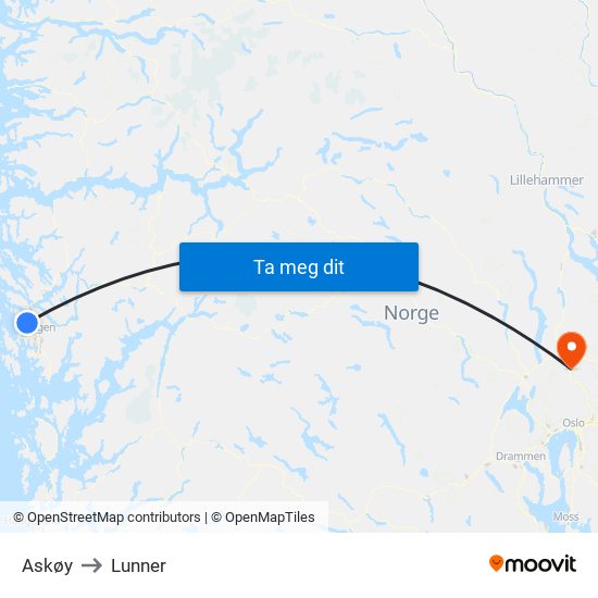 Askøy to Lunner map