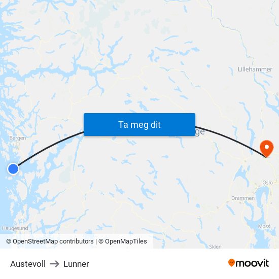 Austevoll to Lunner map