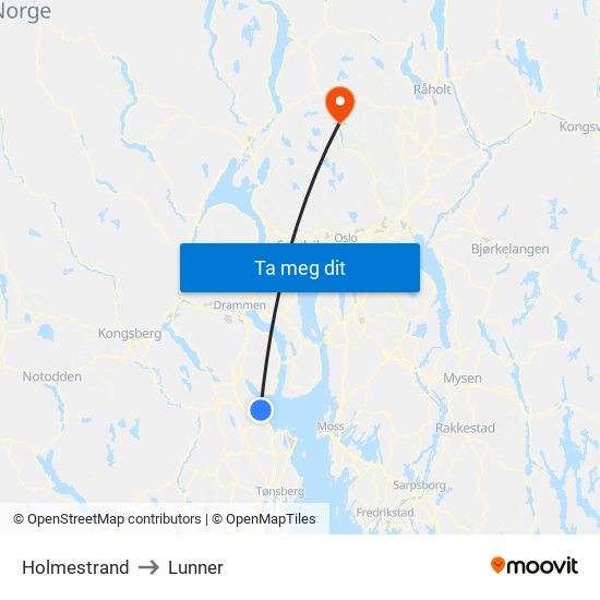 Holmestrand to Lunner map