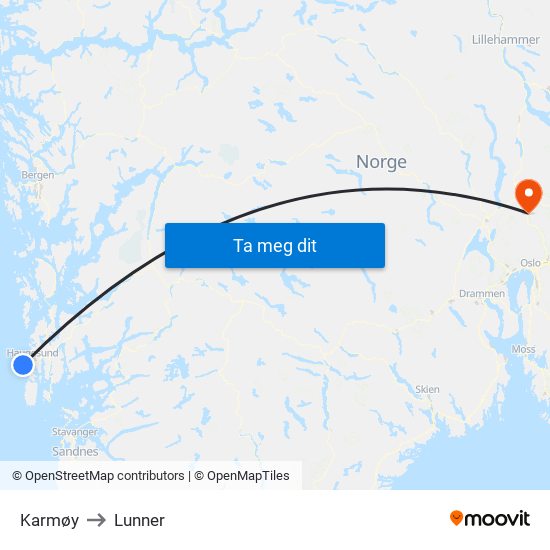 Karmøy to Lunner map