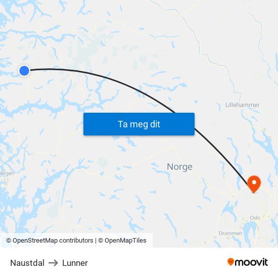 Naustdal to Lunner map