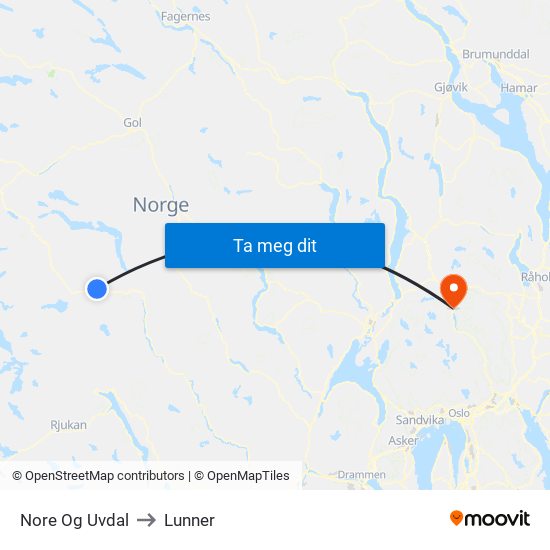 Nore Og Uvdal to Lunner map
