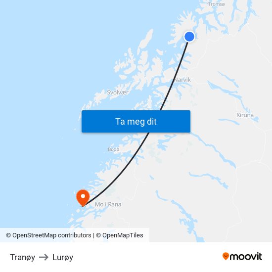Tranøy to Lurøy map