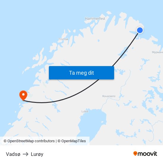 Vadsø to Lurøy map