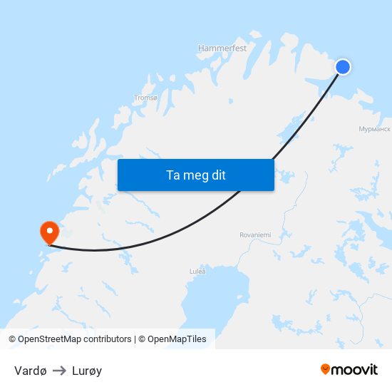Vardø to Lurøy map