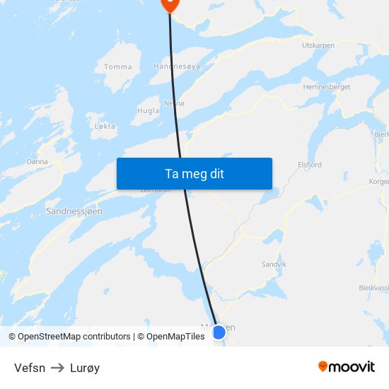 Vefsn to Lurøy map