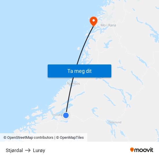 Stjørdal to Lurøy map