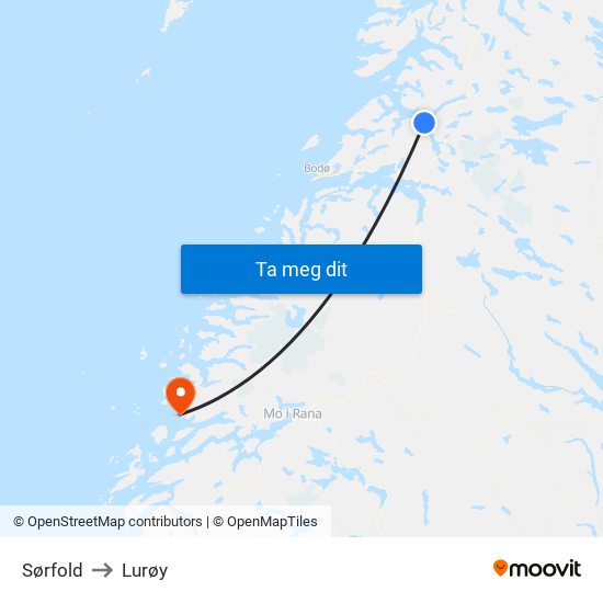Sørfold to Lurøy map