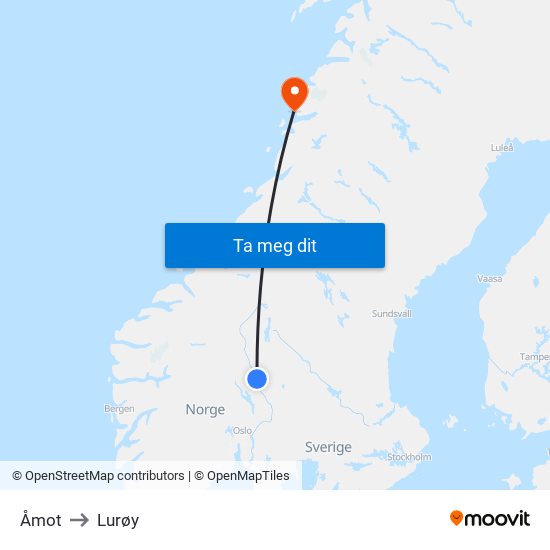 Åmot to Lurøy map