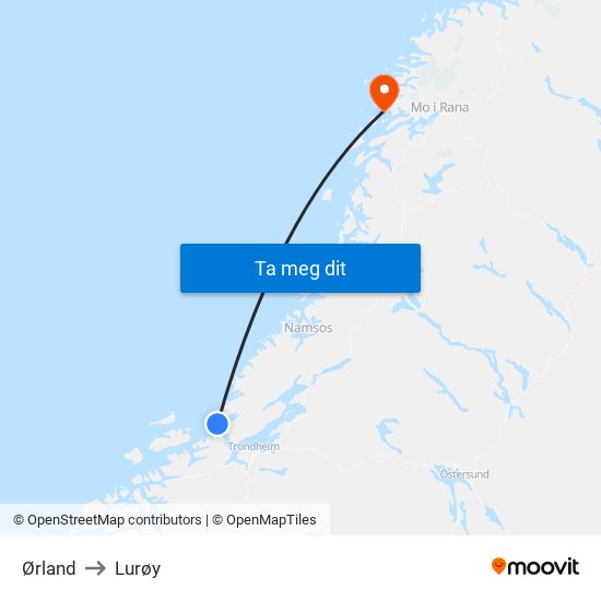 Ørland to Lurøy map